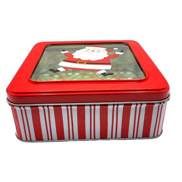 LOT of 3 Festive Christmas Holiday Tins 9x6 Rectangle 6" Square and 6" Round YK - Picture 4 of 9